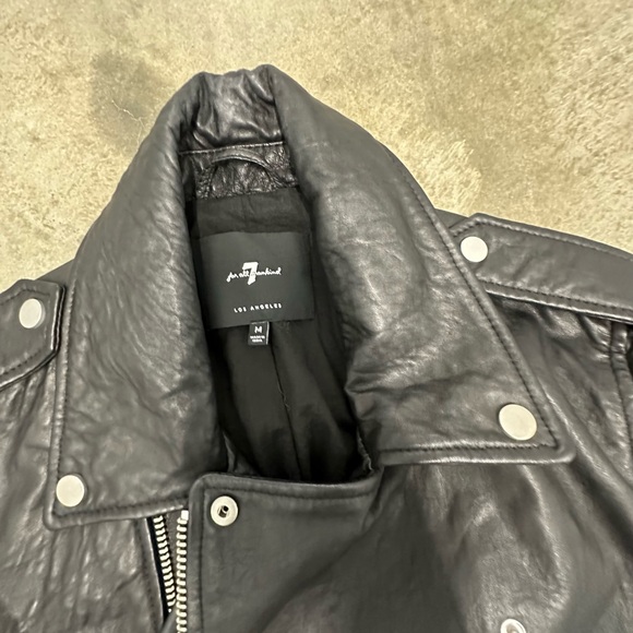7 For All Mankind Leather motorcycle Jacket black grunge size medium punk rock - Picture 2 of 8